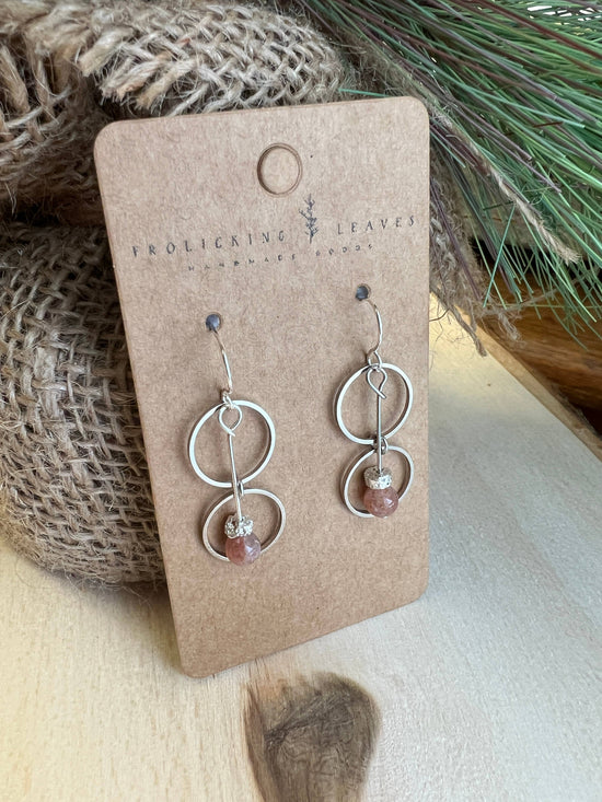 Frolicking Leaves Sunstone & Silver Ring Earrings 
