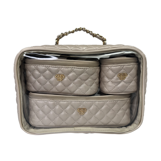 PurseN - Trio Jet Setter Beauty Bag with Handle - Pearl Quilted