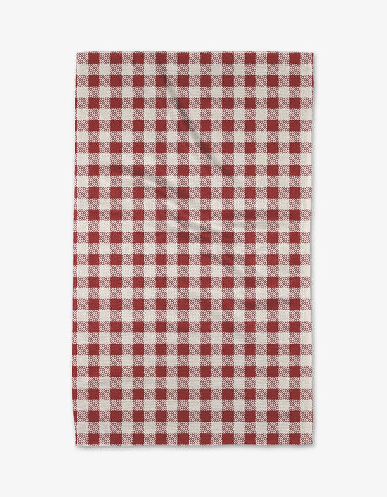 Geometry Christmas Gingham Red Tea Towel