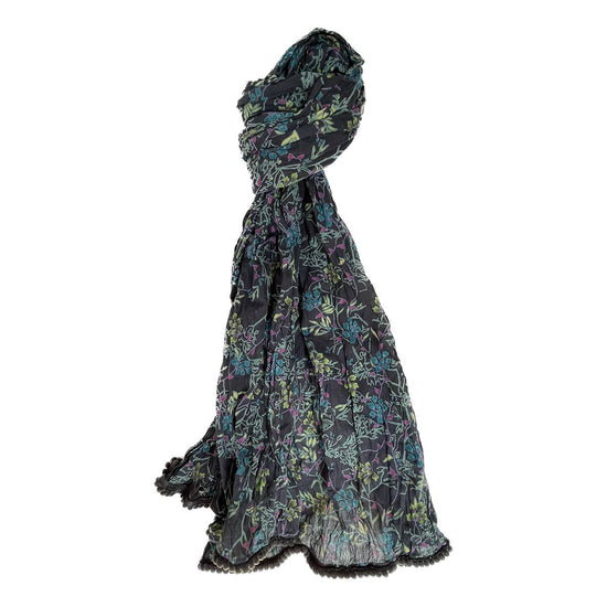 Little Journeys Crinkled Cotton Scarf - Shoji Charcoal