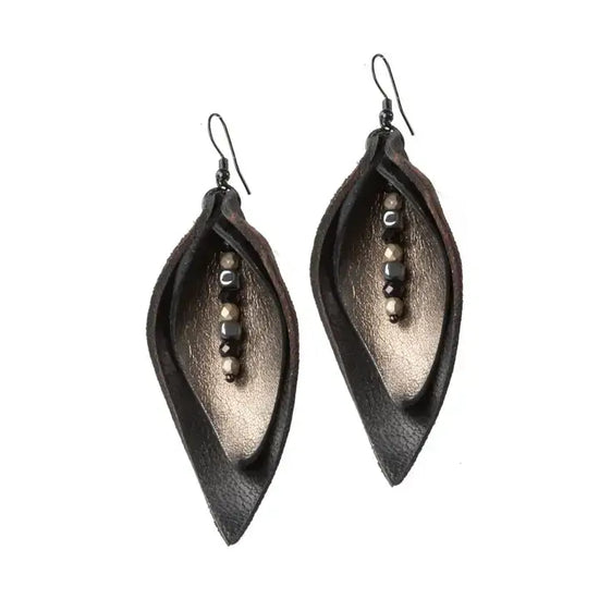 The Dark - The Muse Sculpted Leather Drop Earrings with Bead Detail
