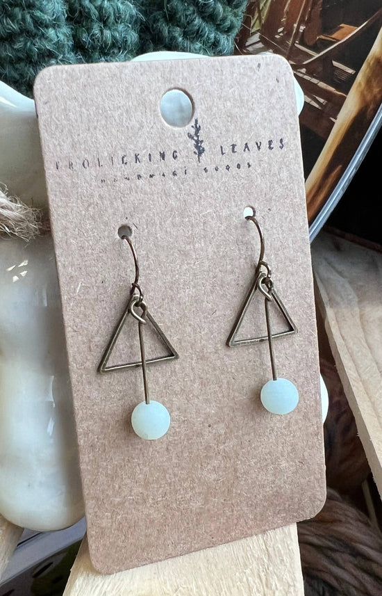 Frolicking Leaves Amazonite Bronze Triangle Earrings
