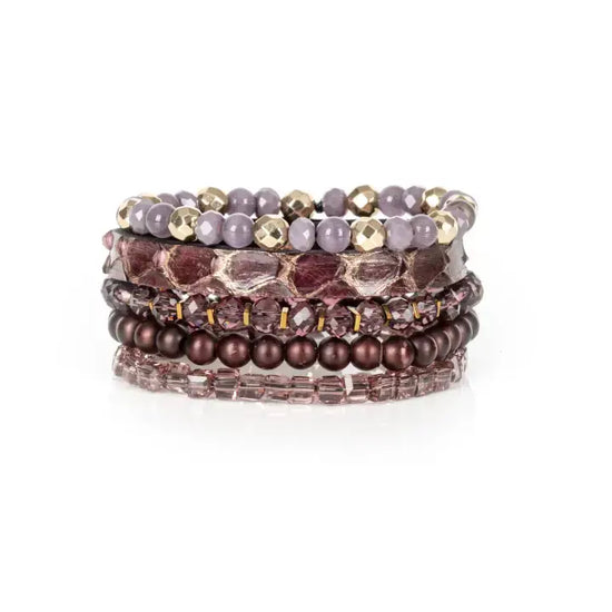 The Dark - Python Leather Stack Bracelet Set Burgundy Smoke & Gold