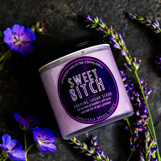 Badgerface Beauty Supply Lavender Geranium Natural Foaming Sugar Scrub- Sweet Bitch