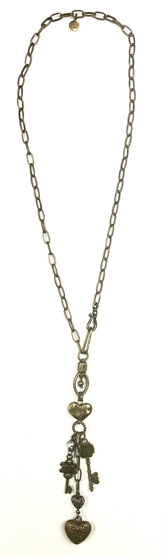 Lost and Found Short Front Hook w/Hearts & Keys Necklace