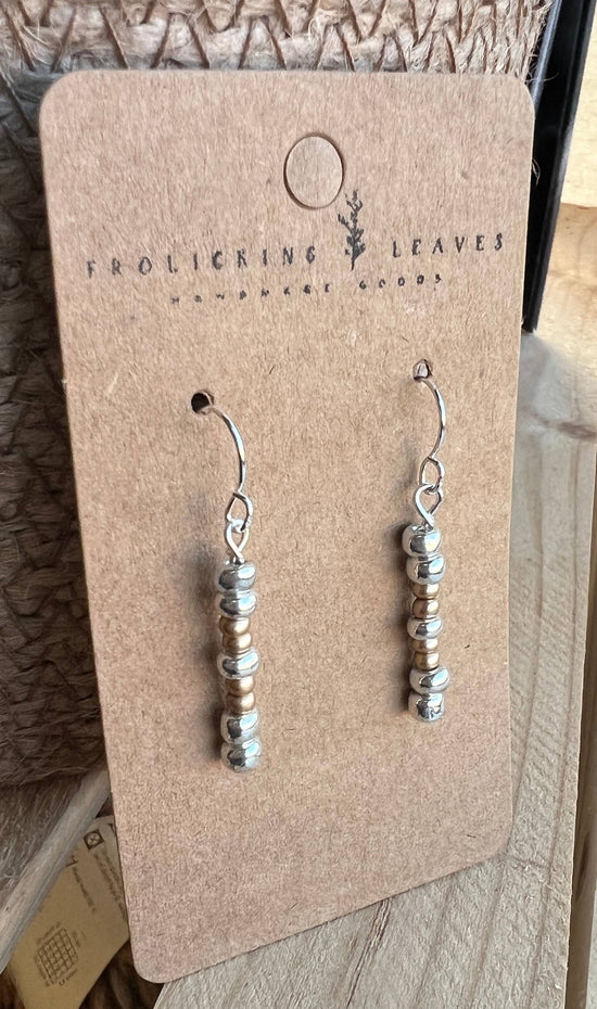 Frolicking Leaves Silver & Gold Beaded Earrings 