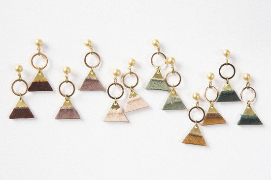 Permanent Baggage Short Leather and Brass Dangle Earrings - Mountain Inspired