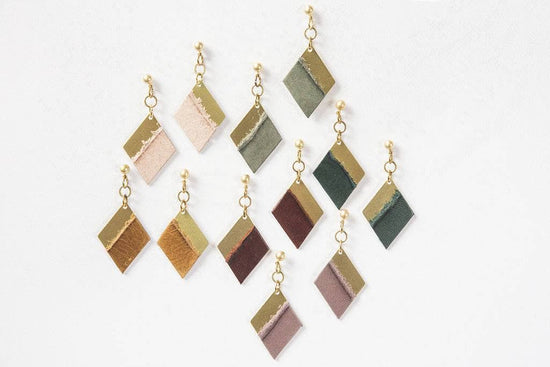 Permanent Baggage Leather Diamond Shape Earrings