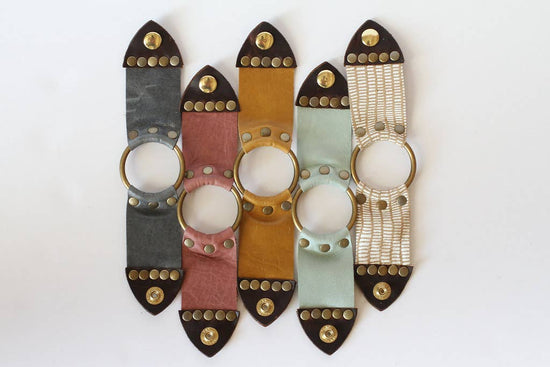 Permanent Baggage Leather Cuff Antiqued Brass Bracelet