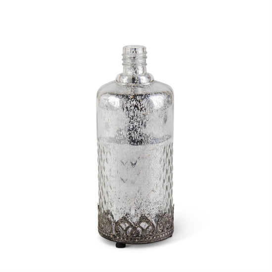 K & K Interiors 8.25 Inch Vintage Mercury Glass LED Bottle