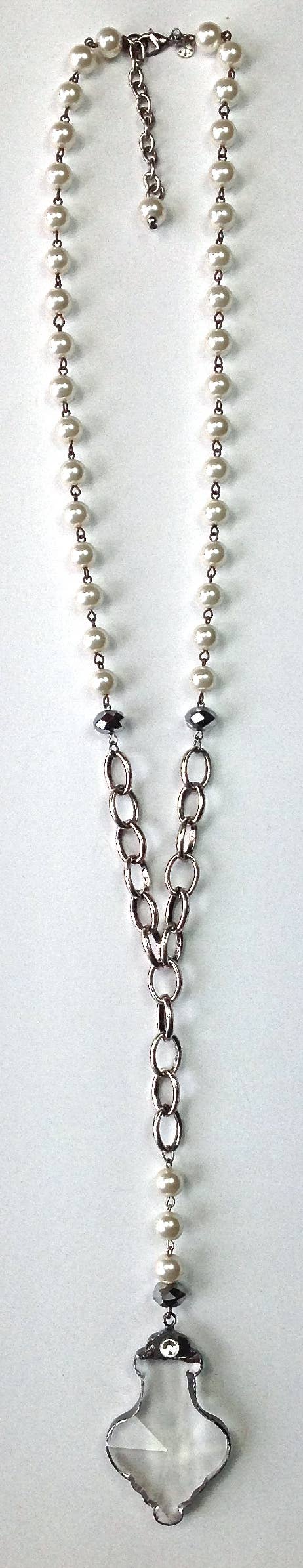 Lost and Found Rosaried Pearl & Chain Y w/Fancy Edged Pendant Necklace