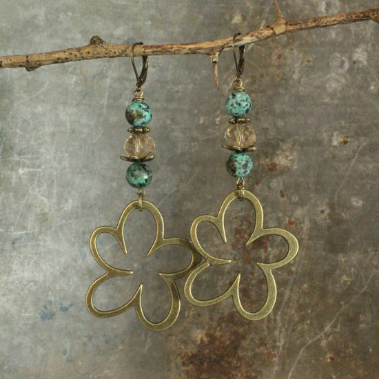 The Primitive Peddler, Inc. Bohemian Jasper & Flower Drop Earrings