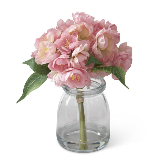 K & K 6.5 Inch Cherry Blossom Premade in Glass Vase w/Faux Water