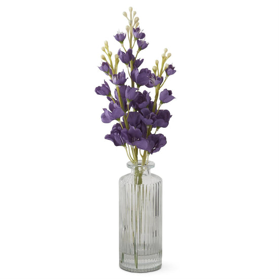 K & K 12 Inch Delphinium Premade in Glass Vase w/Faux Water
