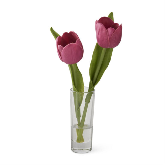 K & K 8.5 Inch Real Touch Double Tulip Premade in Glass Vase w/Faux Water