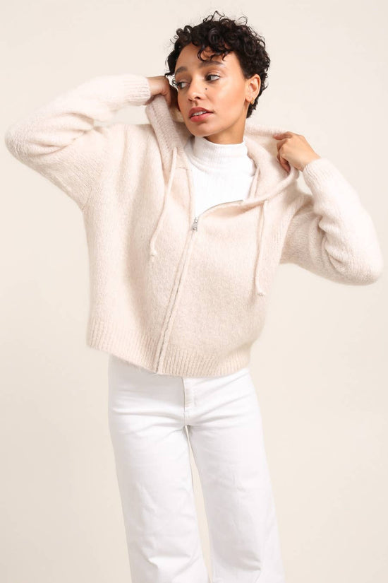 Nais Paris MOHAIR AND WOOL ZIP-UP HOODED CARDIGAN