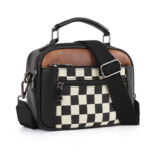 MKS America - PU canvas checkered handbag crossbody bag