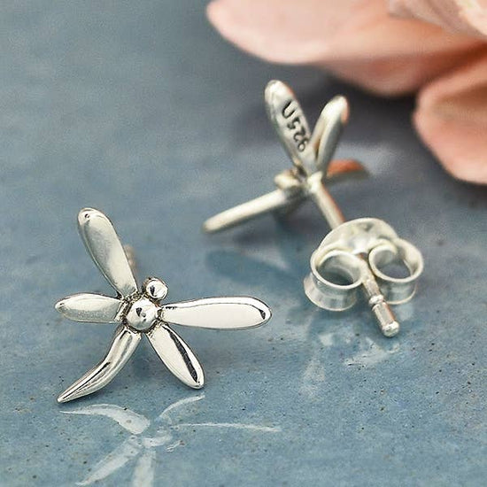 Nina Designs Sterling Silver or Bronze Dragonfly Post Earrings 9x10mm
