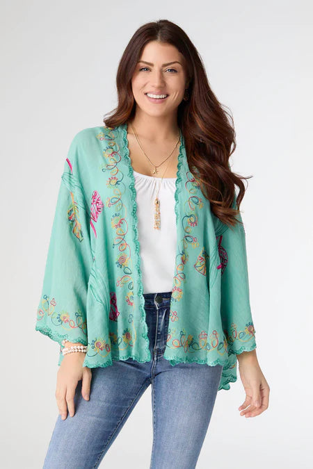 Coco & Carmen Jovie Wrap with Embroidery Hot Pink White Teal