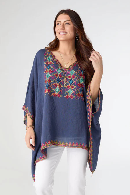 Coco & Carmen Sariah V-Neck Poncho with Embroidery