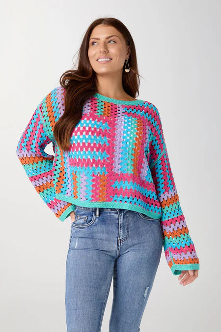 Coco & Carmen Kasey Long Sleeve Crochet Top