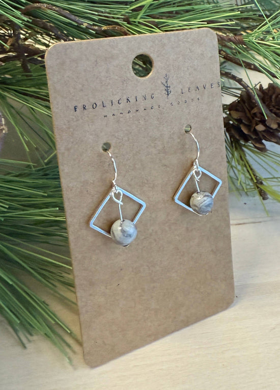 Frolicking Leaves Jasper Square Earrings