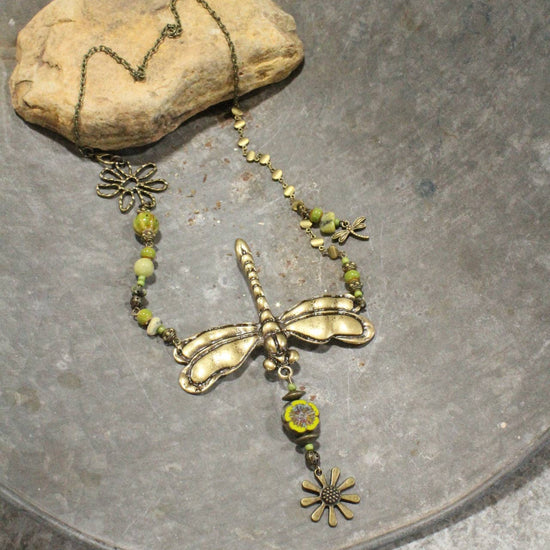 The Primitive Peddler, Inc. Sky Diving Dragonfly Charmed Necklace