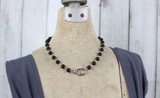 Beaded Black Lobster Clasp Charm Catcher Necklace