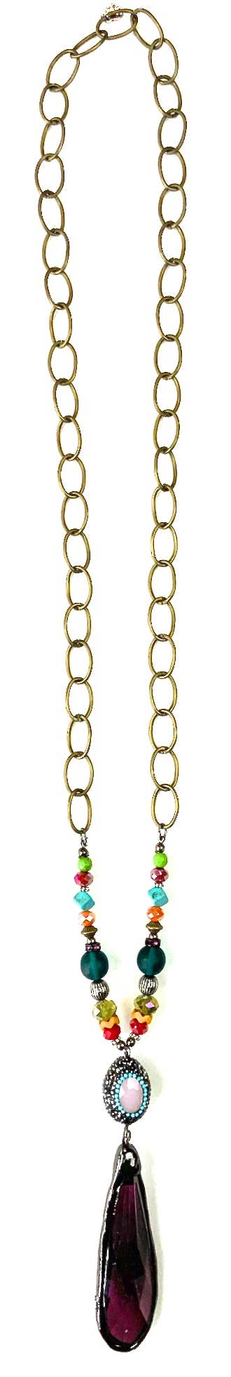 Lost and Found Chain & Beaded w/Pave & Teardrop Pendant Necklace