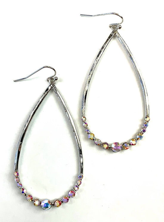 Lost and Found Bottom Blinged Teardrop Silver Dangle Earrings