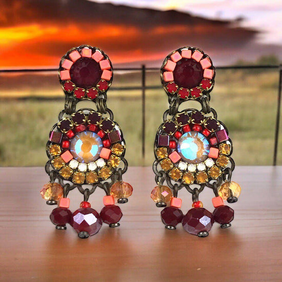 Melizi Jewelry BURGUNDY CRYSTAL EARRINGS Handmade in Spain