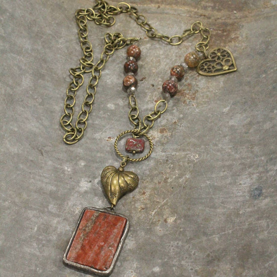 The Primitive Peddler, Inc. Ethnic Styled Heart & Stone Drop Double Layer Necklace