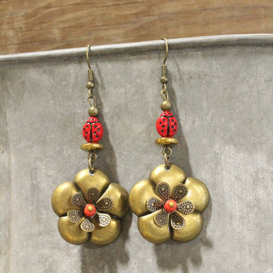 The Primitive Peddler, Inc. Lady Bug Lane Flower Dangle Earrings