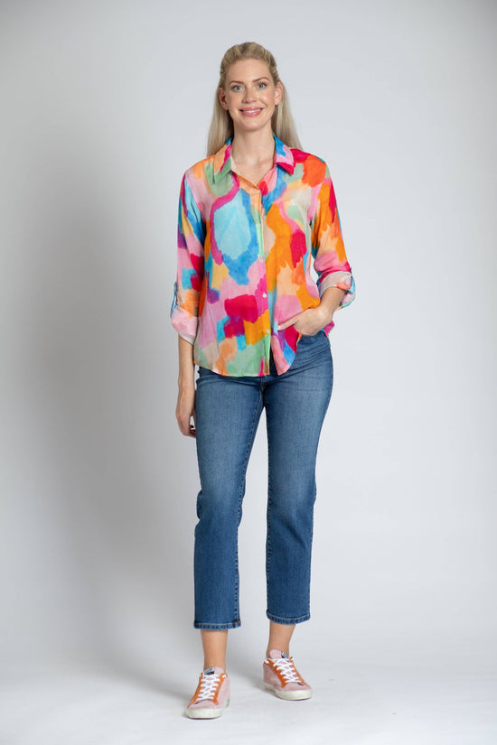 APNY Vibrant Abstract Print - Button-up With Roll-up Sleeve