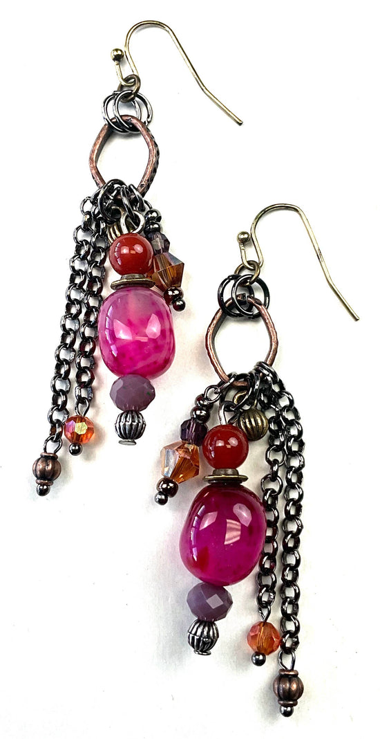 Lost and Found Beaded & Chain Cluster Dangle Earrings on Wire
