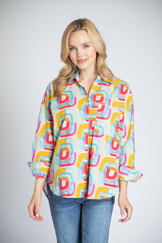 APNY Blocks Of Color Print - Boyfriend Button-up Shirt