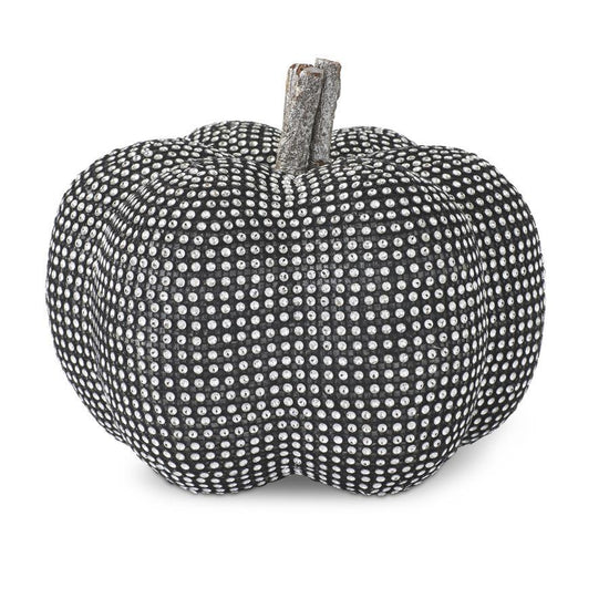 K&K Interiors 7.5 inch Black Fabric Pumpkin Covered w/Silver Rhinestone