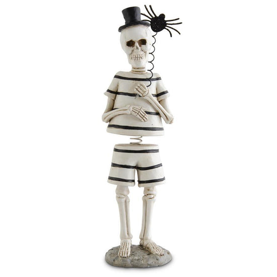 K&K Interiors 7.75 Inch Resin Standing Skeleton Man Bobble Head w/Glittered Spider