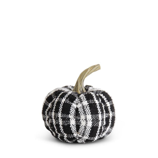 K&K Interiors Black & White Plaid Fabric Pumpkin w/Resin Stem