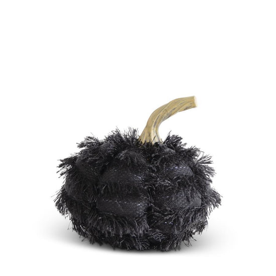 K&K Interiors Black Eyelash Fringe Fabric Pumpkin w/Resin Stem