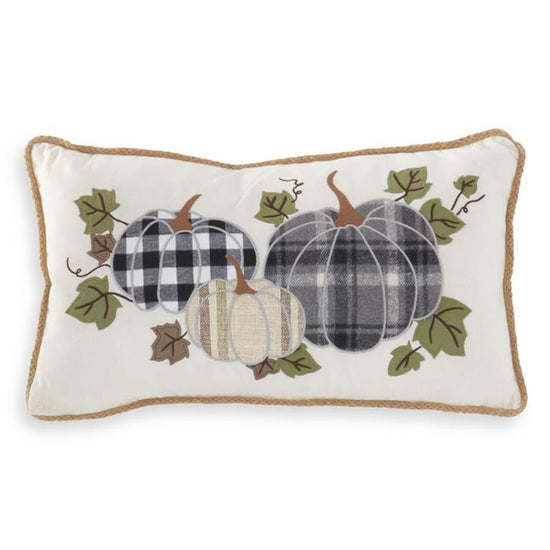 K & K Interiors 20 Inch Rectangular Cream Canvas Pillow w/Applique Pumpkins & Jute