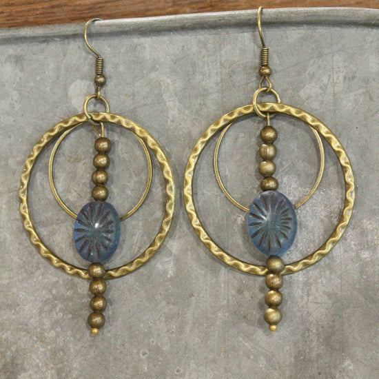The Primitive Peddler, Inc. Denim Blue Czech Me Out Hoop Earrings