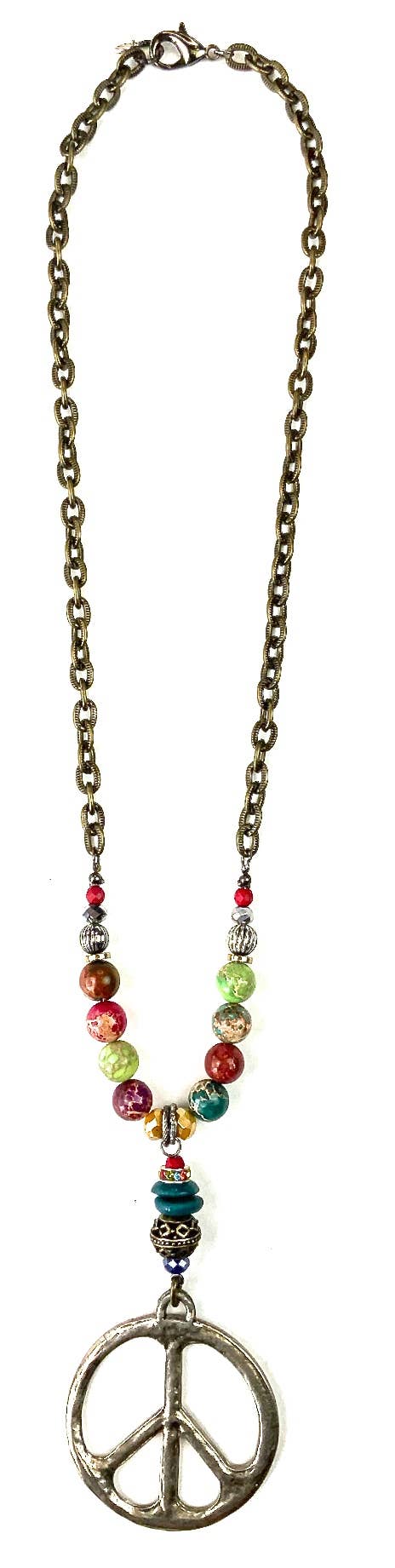 Lost and Found Beaded w/Chain & LG.Peace Sign Pendant Necklace