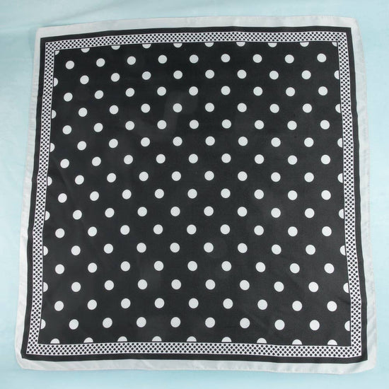 The Looks by Fame Accessories - Polka Dot With Dotted Border Print Satin Square Scarf