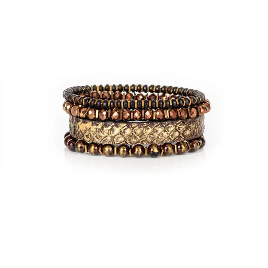 The Dark - Obsidian Terra Stack Python Texture Leather & Beaded