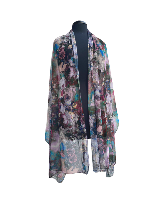 Elana Kattan - PIA Long & Wide Print Mesh Shawl Stole Wrap