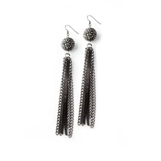 The Dark - The Tempest Earrings Leather & Chain Long Drops