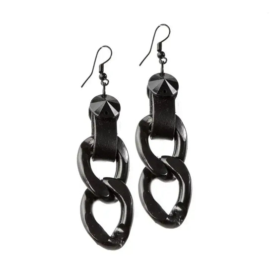 The Dark - The Link Black Leather Chain Earrings
