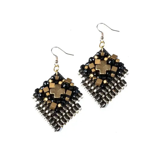 The Dark - The Oracle – Black & Gold Beaded Geometric Earrings