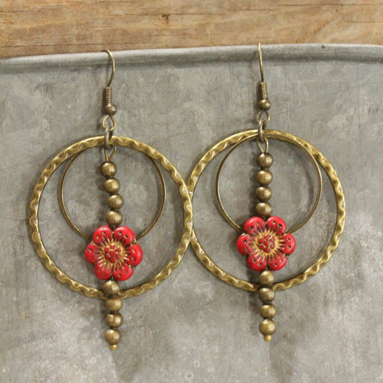 The Primitive Peddler, Inc. Picasso Wildflower Red Dangle Earrings